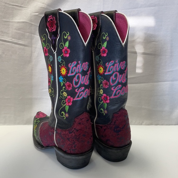 ARIAT Live Out Loud Pink Sugar Skull Gypsy Rose embroidered Cowboy Boots 7 7.5 - Picture 10 of 12